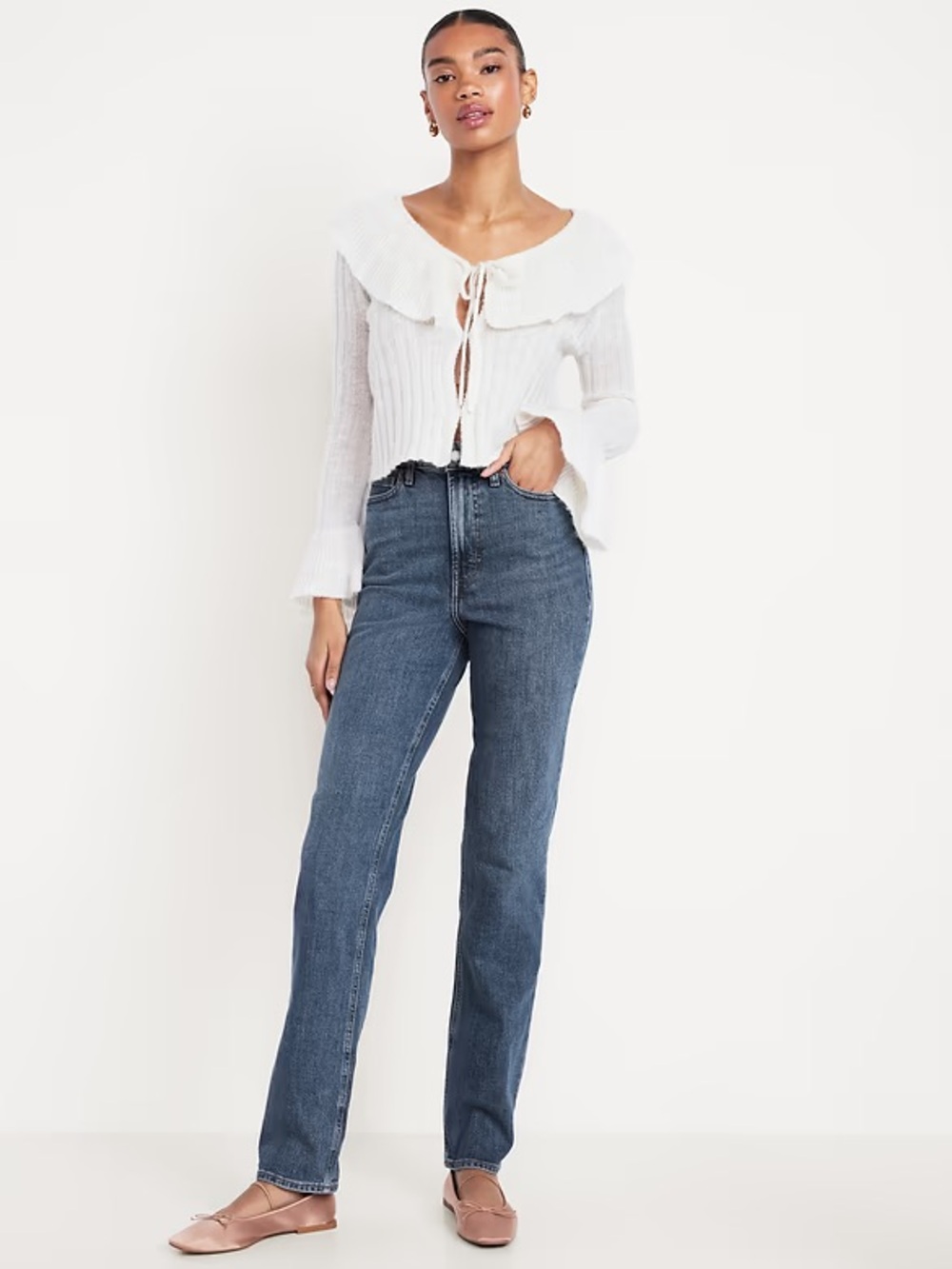 Old Navy High-Rise Straight Leg Jeans in Dark Blue Wash